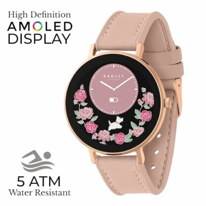 RADLEY Series 28 Amoled Smart Watch for Women with 1.19", Heart Rate, Bluetooth, Sleep tracking, Sports modes, Blood Oxygen, 5ATM Water Resistance, Cobweb Pink Leather Strap - Image 3
