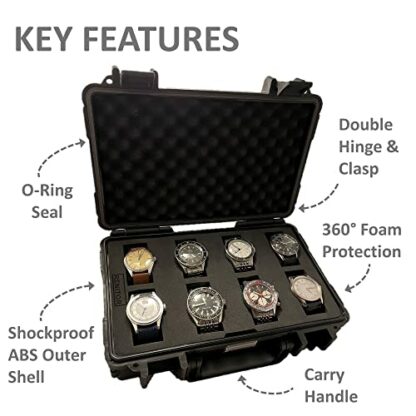 RENITOR Watch Travel Case Storage Box | ABS Ultimate Protection Waterproof Shockproof | Fits all Wristwatches & Smart watches up to 60mm | Cleaning Cloth Included | Black 3 RENITOR Watch Travel Case Storage Box | ABS Ultimate Protection Waterproof Shockproof | Fits all Wristwatches & Smart watches up to 60mm | Cleaning Cloth Included | Black - Image 3