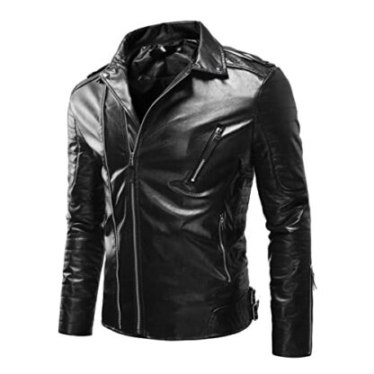 RLEHJN Leather Jacket Mens UK Sale Clearance Motorcycle Bomber Jacket Winter Warm Coat Retro Jacket Faux Leather Outerwear with Pockets Windbreaker Jacket Full Zip Lapel Collar Coat - Image 3