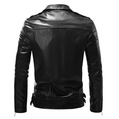 RLEHJN Leather Jacket Mens UK Sale Clearance Motorcycle Bomber Jacket Winter Warm Coat Retro Jacket Faux Leather Outerwear with Pockets Windbreaker Jacket Full Zip Lapel Collar Coat - Image 4