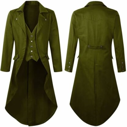 RLEHJN Steampunk Jacket Men UK Sale Clearance Long Coat Vintage Tailcoat Jacket Gothic Victorian Frock Coat Uniform Costume Single Breasted Trench Coat Autumn Casual Lapel Collar Overcoat - Image 2