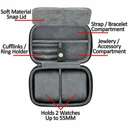 ROTHWELL 2 Watch Travel Case Storage Organizer for 2 Watches | Tough Portable Protection w/Zipper Fits All Wristwatches & Smart Watches Up to 50mm 3 ROTHWELL 2 Watch Travel Case Storage Organizer for 2 Watches | Tough Portable Protection w/Zipper Fits All Wristwatches & Smart Watches Up to 50mm - Image 3