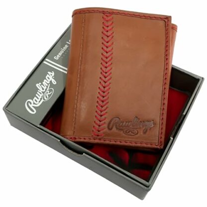 Rawlings Men's Leather Baseball Stitch Trifold Wallet (Tan) - Image 4