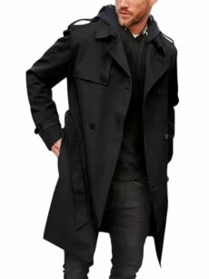 Runcati Men's Coat Double Breasted Trench Coat Long Lapel Business Jacket with Belt