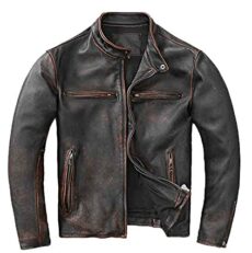 SHOP OF JACKETS LIMITED Distressed Leather Motorcycle Jacket | Vintage Black Real Leather Jacket Mens | Motorbike Clothing For Men