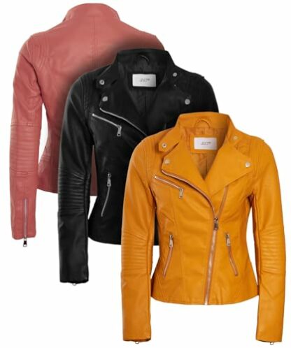 SS7 Womens Biker Jacket Faux Leather - Image 3