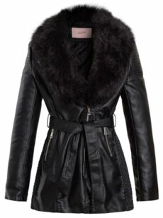 SS7 Womens Faux Leather Biker Coat with Faux Fur Collar