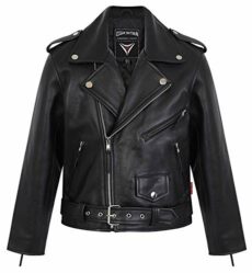 Skintan Childrens Kids Brando - Leather Motorcycle Biker Jacket Black