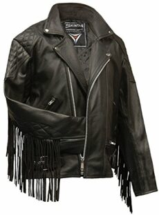 Skintan Mens Fringed Diamond Leather Motorcycle Jacket