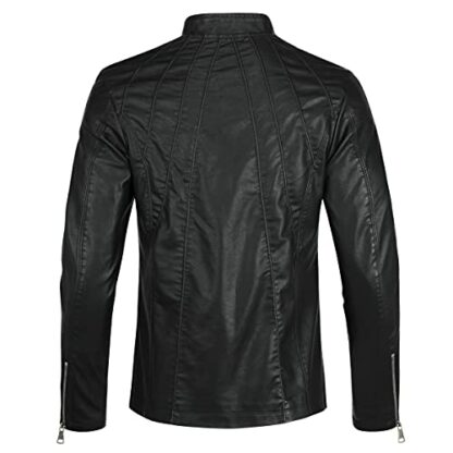 Sliktaa Men's Casual Jacket Stand Collar Soft Warm Bomber Faux Leather Jacket Windbreaker 3 Sliktaa Men's Casual Jacket Stand Collar Soft Warm Bomber Faux Leather Jacket Windbreaker - Image 3