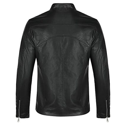Sliktaa Men's Casual Leather Jackets Stand Collar Bomber Jackets 3 Sliktaa Men's Casual Leather Jackets Stand Collar Bomber Jackets - Image 3