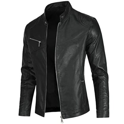 Sliktaa Men's Casual Leather Jackets Stand Collar Bomber Jackets 4 Sliktaa Men's Casual Leather Jackets Stand Collar Bomber Jackets - Image 4