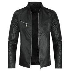 Sliktaa Men's Casual Leather Jackets Stand Collar Bomber Jackets