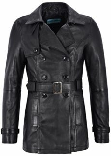 Smart Range Trench Ladies Black Classic Mid-Length Designer Real Leather Jacket Coat 1123