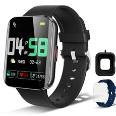 Smart Watch, Android Smart Watches for Men, Women, 1.69" Full Touch Curved Screen Fitness Watch with Heart Rate, Sleep Monitor Waterproof Fitness Tracker Black/Blue