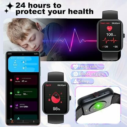 Smart Watch for Kids, Fitness Tracker Smart Watch with Bluetooth Call Voice Assistant, 100 Sports Modes, Sleep Monitor, Pedometer, Sport Watch for iOS Android - Image 4