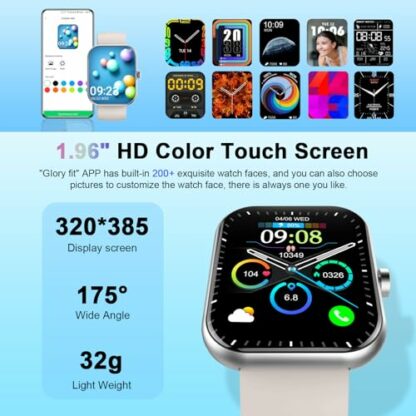Smart Watch for Men Women (Answer/Make Call), 1.96"HD Screen Fitness Watch with Heart Rate/Sleep Monitor/SpO2/Pedometer, Activity Tracker 110+ Sport Modes, IP68 Waterproof Smartwatch for IOS Android - Image 4