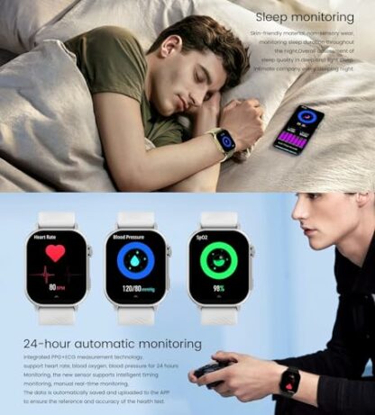 Smart Watch for Men Women Ladies Smart Watch with 2.04" HD Screen Blood Oxygen Blood Pressure Heart Rate Monitor hr Make/Answer Calls Sleep Monitor Fitness Activity Tracker SNS Message Reminder - Image 4