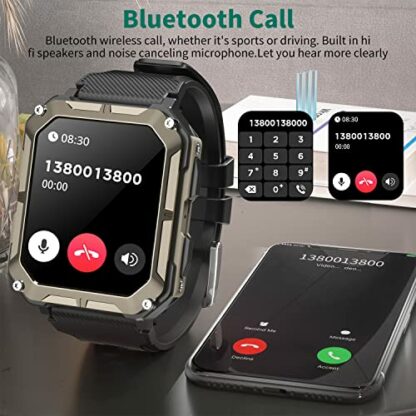 Smart watch military for men with call dials that can make calls and answer calls compatible for iOS Android , Fitness Activity tracker with IP68 5ATM Waterproof Ai voice, with 123 Sports Modes - Image 3