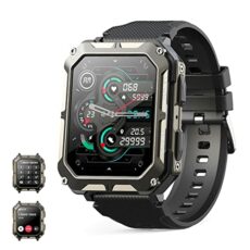 Smart watch military for men with call dials that can make calls and answer calls compatible for iOS Android , Fitness Activity tracker with IP68 5ATM Waterproof Ai voice, with 123 Sports Modes