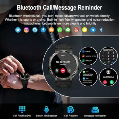 Smartwatch Fitness Watch for Men Digital: Bluetooth Call Answer Handsfree Waterproof Military Smart Watch Tracker Heart Rate Monitor Spo2 Calorie Sports Pedometer for iOS Android Phone - Image 3