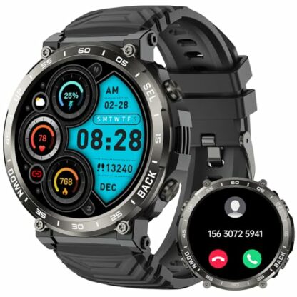Smartwatch Fitness Watch for Men Digital: Bluetooth Call Answer Handsfree Waterproof Military Smart Watch Tracker Heart Rate Monitor Spo2 Calorie Sports Pedometer for iOS Android Phone - Image 2
