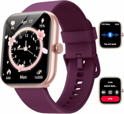 Smartwatch for Men and Women, 1.91 Inches Smartwatch with Bluetooth Calls and Alexa, Fitness Tracker with Pedometer, Heart Rate Monitor/Sleep/SpO2/110 Sports, IP68 Smart Watch for Android iOS Purple - Image 2