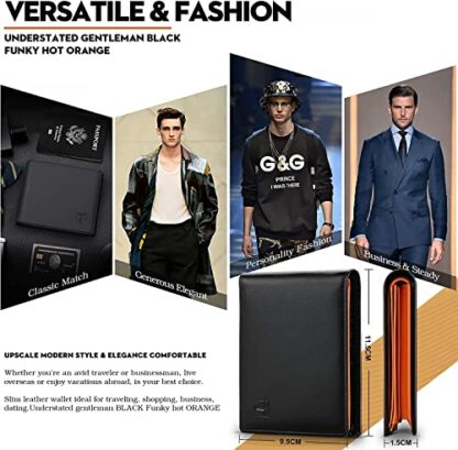 TEEHON® Wallets Mens Slim RFID Blocking Genuine Leather with Coin Pocket & Key Holder, 2 Banknote Compartments, 10 Credit Card Holders (ID Window), Wallet for Men with Gift Box-Black and Orange - Image 4