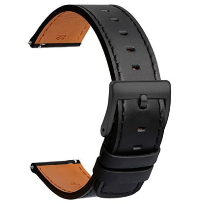 TStrap Leather Watch Strap 20mm - Quick Release Watch Band Black Soft - Sport Watch Straps for Men Women Replacement - Smart Watch Bracelet Black Clasp - 18mm 19mm 20mm 21mm 22mm 2 TStrap Leather Watch Strap 20mm - Quick Release Watch Band Black Soft - Sport Watch Straps for Men Women Replacement - Smart Watch Bracelet Black Clasp - 18mm 19mm 20mm 21mm 22mm - Image 2