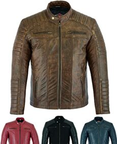 Texpeed Mens Casual Leather Jacket - Real Genuine Soft Touch Sheepskin Biker Motorcycle Style Leather Coat