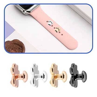 The Lord of the Tools 4PCS Watch Strap Charms Paw Shaped Watch Band Nails Decoration Smart Watch Band Stud for Most Silicone Watch Strap Gold & Sliver & Rose Gold & Black - Image 3