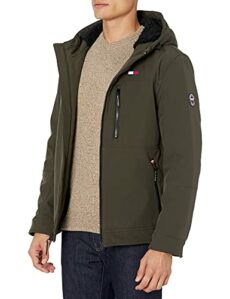 Tommy Hilfiger Men's Filled Soft Shell Hooded Open Bottom Jacket with Full Sherpa Lining