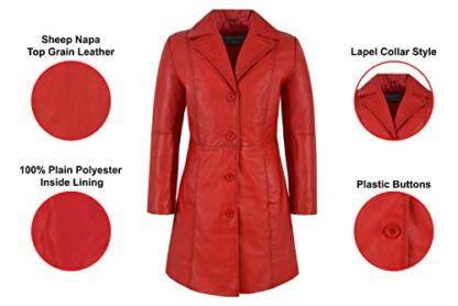 Trench Ladies Leather Jacket Red Classic Knee-Length Designer Lambskin Coat 3457 3 Trench Ladies Leather Jacket Red Classic Knee-Length Designer Lambskin Coat 3457 - Image 3