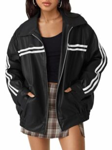 Trendy Queen Leather Jackets Women Oversized Faux Motorcycle Bomber Jackets Coats Fall Winter Outfits Fashion Clothes 2024