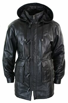 TruClothing Mens 3/4 Long Real Leather Duffle Jacket Coat Safari Detachable Hood Classic