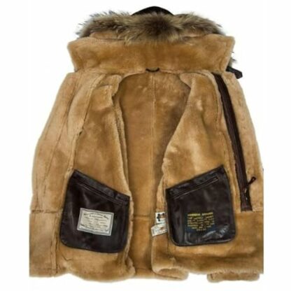 UANGLI Jacket Pilot from Sheepskin, Winter Warm Leather Removable Hood Jacket for Men, Men's Winter Coat Outerwear Long - Image 3