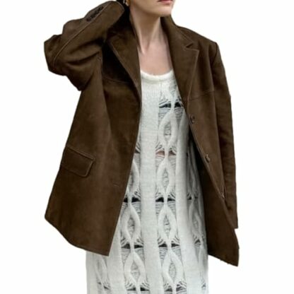 UTNCCCZU Women's Faux Suede Blazer Jacket Notched Lapel Single Breasted Faux Suede Leather Suit Jacket Brown Suede Leather Blazer Jacket Oversized Casual Coat Streetwear Style 3 UTNCCCZU Women's Faux Suede Blazer Jacket Notched Lapel Single Breasted Faux Suede Leather Suit Jacket Brown Suede Leather Blazer Jacket Oversized Casual Coat Streetwear Style - Image 3