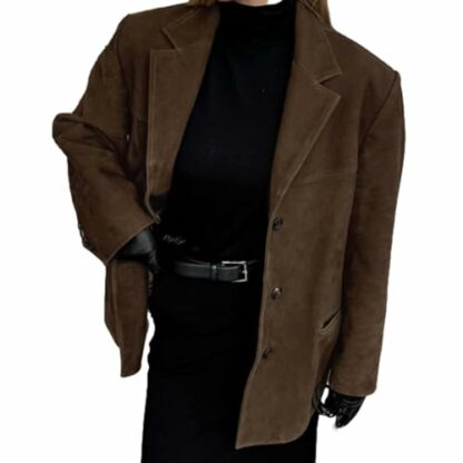UTNCCCZU Women's Faux Suede Blazer Jacket Notched Lapel Single Breasted Faux Suede Leather Suit Jacket Brown Suede Leather Blazer Jacket Oversized Casual Coat Streetwear Style 4 UTNCCCZU Women's Faux Suede Blazer Jacket Notched Lapel Single Breasted Faux Suede Leather Suit Jacket Brown Suede Leather Blazer Jacket Oversized Casual Coat Streetwear Style - Image 4