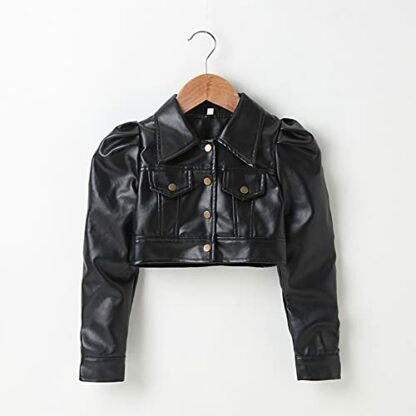 WASAIGOOD Toddler Girls Motorcycle Jackets PU Faux Leather Coat Turn-Down Collar Long Sleeve Crop Tops Outerwear Coats 3 WASAIGOOD Toddler Girls Motorcycle Jackets PU Faux Leather Coat Turn-Down Collar Long Sleeve Crop Tops Outerwear Coats - Image 3