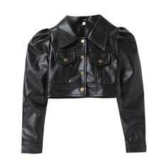 WASAIGOOD Toddler Girls Motorcycle Jackets PU Faux Leather Coat Turn-Down Collar Long Sleeve Crop Tops Outerwear Coats