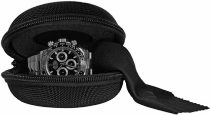 WATCHPOD Travel Watch Case | Single Watch Box w/Zipper for Storage | Cushioned Round Portable Watch Case for Travel | Fits all Wristwatches and Smart Watches up to 50mm (Black) 3 WATCHPOD Travel Watch Case | Single Watch Box w/Zipper for Storage | Cushioned Round Portable Watch Case for Travel | Fits all Wristwatches and Smart Watches up to 50mm (Black) - Image 3