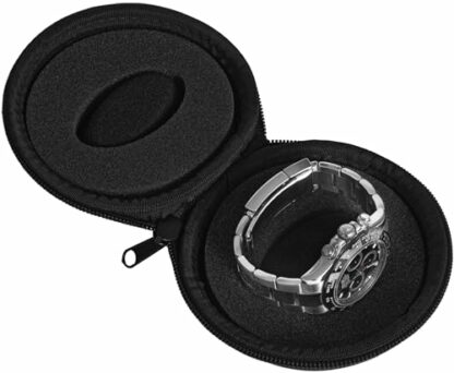 WATCHPOD Travel Watch Case | Single Watch Box w/Zipper for Storage | Cushioned Round Portable Watch Case for Travel | Fits all Wristwatches and Smart Watches up to 50mm (Black) 4 WATCHPOD Travel Watch Case | Single Watch Box w/Zipper for Storage | Cushioned Round Portable Watch Case for Travel | Fits all Wristwatches and Smart Watches up to 50mm (Black) - Image 4