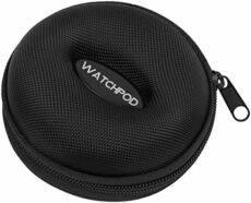 WATCHPOD Travel Watch Case | Single Watch Box w/Zipper for Storage | Cushioned Round Portable Watch Case for Travel | Fits all Wristwatches and Smart Watches up to 50mm (Black)