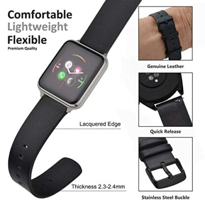 WOCCI Thin Flat Watch Straps for Smart Watch, Top Grain Leather, Quick Release, Replacement Bands for Men and Women, 18mm 20mm 22mm 4 WOCCI Thin Flat Watch Straps for Smart Watch, Top Grain Leather, Quick Release, Replacement Bands for Men and Women, 18mm 20mm 22mm - Image 4
