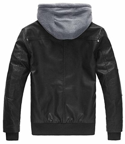 Wantdo Men's Causal Stand Collar Leather Jacket with Removable Hood Motorcycle Bomber Jacket Faux Leather Vintage Windproof Coat 4 Wantdo Men's Causal Stand Collar Leather Jacket with Removable Hood Motorcycle Bomber Jacket Faux Leather Vintage Windproof Coat - Image 4