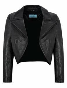 Women Cropped Jacket Open Shrug Bolero Evening Blouse Coat Lambskin Leather 5650