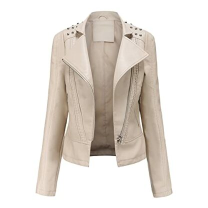 Women Leather Jacket Faux Motorcycle Coat Short Lightweight Pleather Crop Coat Fashion ZIpper Casual Leather Jackets And Windbreaker Women - Image 2