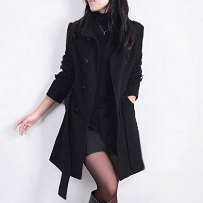 Women Warm Coat with Belt Winter Button Loose Fashion Long Sleeve Jacket Short Trench Coats for Women Uk Hooded Raincoat Trench Coat Jacket 40Th Birthday Gifts for Women Promotion Clearance - Image 4