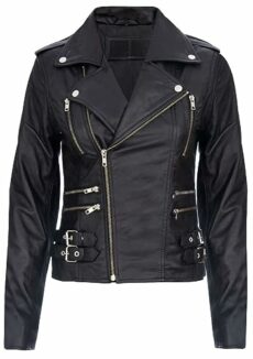 Women's Black Retro 100% Nappa Real Leather Biker Jacket Soft Multi Zip Coat