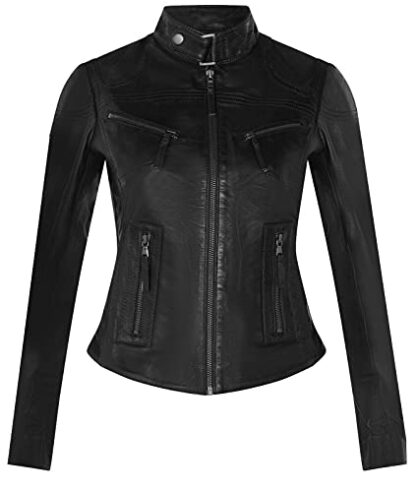 Women's Classic Real Leather Biker Moto Fashion Slim Fit Jacket - Image 2